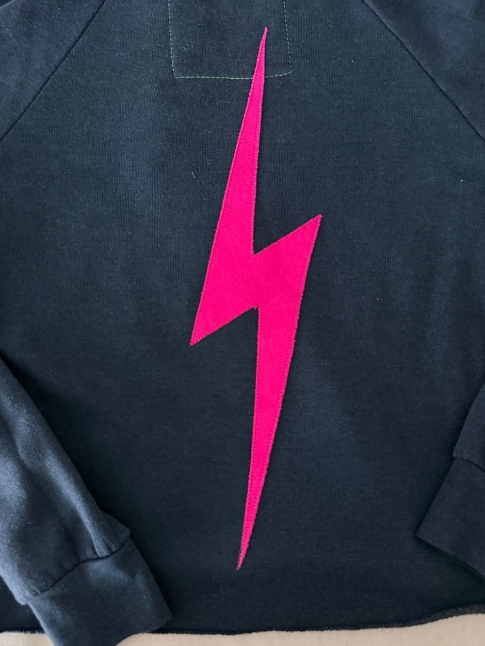 Aviator Nation Charcoal Neon Stripe Bolt Cropped Hoodie, Size M - Picture 6 of 9